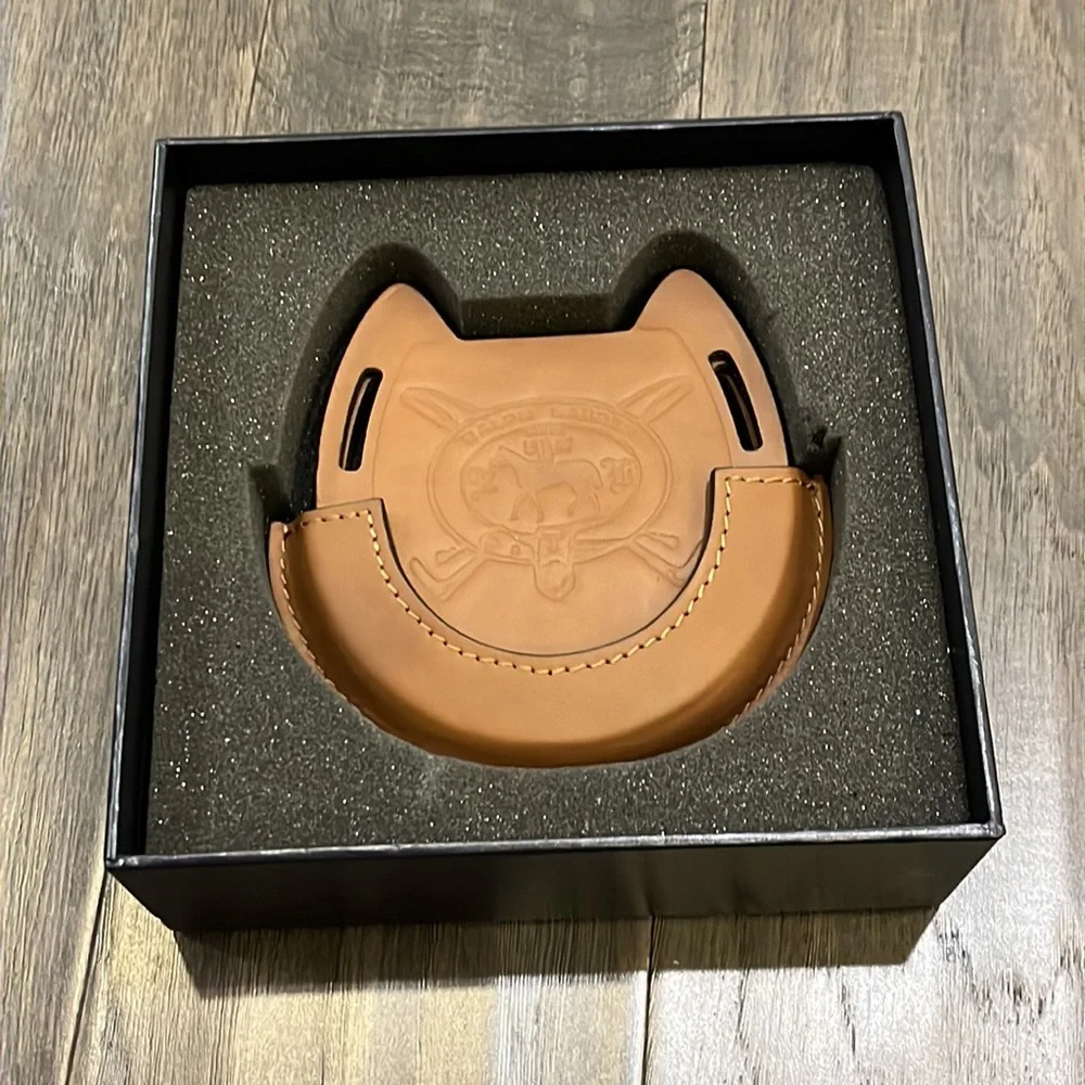 Polo Ralph Lauren Wentworth Coasters + Caddy Horseshoe Equestrian Saddle Leather